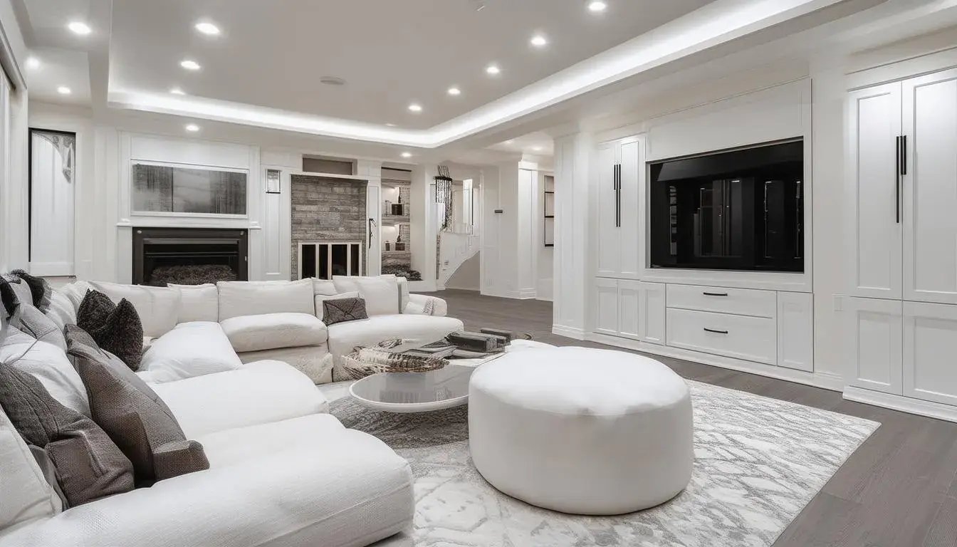 basement remodel white interior luxury